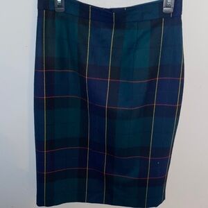 Escada virgin wool skirt Green  and Navy Plaid Pencil Skirt with Yellow and Red